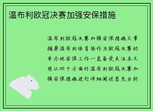 温布利欧冠决赛加强安保措施